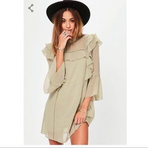 Missguided Green Dobby Frill Front Dress